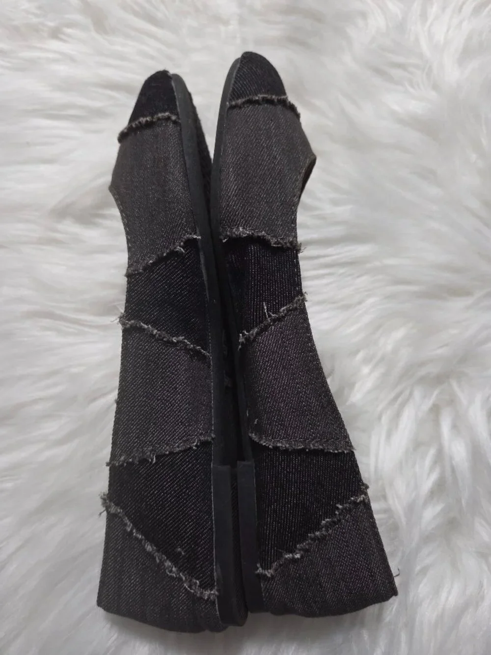 Bamboo Distressed Black/Gray Denim Flats